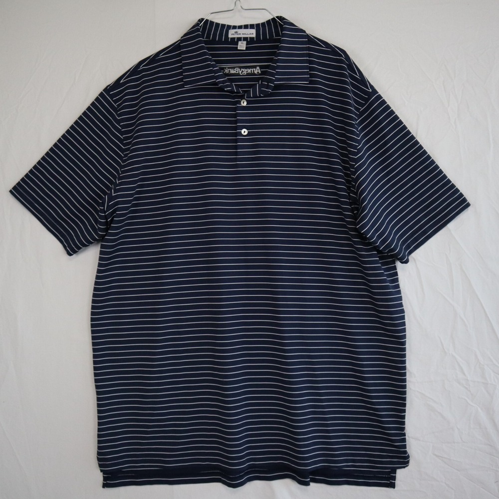 Peter Millar Polo Shirt Mens XL Performance Golf Blue Short Sleeve Amegy Bank